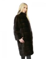 Mantel 46 lange 100 cm Pelz Nerz Frau Mahagoni Hals hohe Ärmel 3/4 – Bild 3