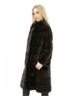 Mantel 46 lange 100 cm Pelz Nerz Frau Mahagoni Hals hohe Ärmel 3/4 – Bild 4