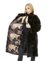 Mantel 46 lange 100 cm Pelz Nerz Frau Mahagoni Hals hohe Ärmel 3/4 – Bild 7