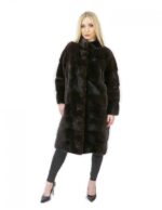 Cappotto 52 lungo 100 cm pelliccia visone donna mogano collo alto manica 3/4