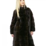 Cappotto 52 lungo 100 cm pelliccia visone donna mogano collo alto manica 3/4