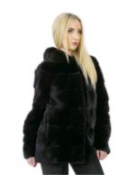 Jacke 44 lang 71 cm Pelz Nerz Frau schwarz Kapuzenärmel 3/4 – Bild 3