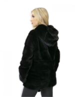 Jacke 44 lang 71 cm Pelz Nerz Frau schwarz Kapuzenärmel 3/4 – Bild 6