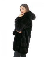 Women's 44 long jacket 81 cm fur mink black hood 3/4 sleeve - Image 3