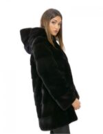Women's 44 long jacket 81 cm fur mink black hood 3/4 sleeve - Image 4