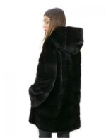 Women's 44 long jacket 81 cm fur mink black hood 3/4 sleeve - Image 6