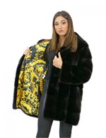 Women's 44 long jacket 81 cm fur mink black hood 3/4 sleeve - Image 7