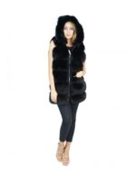 Black fox fur vest with 50 suede inserts and Fuchs renard fox hood - Image 5