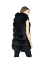 Black fox fur vest with 50 suede inserts and Fuchs renard fox hood - Image 6