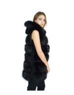 Black fox fur vest with 50 suede inserts and Fuchs renard fox hood - Image 4