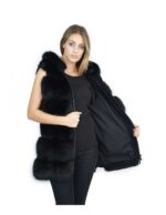 Black fox fur vest with 50 suede inserts and Fuchs renard fox hood - Image 7