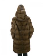 Pelzmantel 48 Nerz waagerecht mit brauner Kapuze 88 cm lange Außentaschen – Bild 6