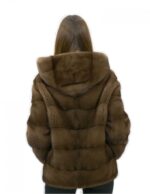 4 Giacca pelliccia 52 visone orizzontale con cappuccio brown lungo 62 centimetri tasche esterne