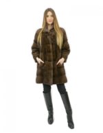 Шуба 48 горизонтальная норка с корейским коричневым воротником 82 см длиной внешние карманы — изображение 5