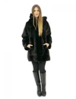 Меховая куртка черная 52 горизонтальная норка и кожа с капюшоном и внешними карманами — изображение 5