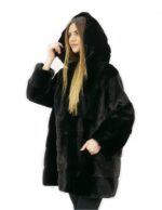 Меховая куртка черная 52 горизонтальная норка и кожа с капюшоном и внешними карманами — изображение 3