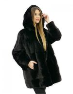 Меховая куртка черная 52 горизонтальная норка и кожа с капюшоном и внешними карманами — изображение 4