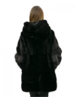 Меховая куртка черная 52 горизонтальная норка и кожа с капюшоном и внешними карманами — изображение 6