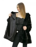 Меховая куртка черная 52 горизонтальная норка и кожа с капюшоном и внешними карманами — изображение 7