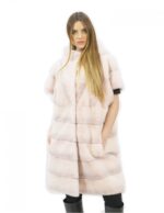 Pelliccia smanicato rosa 52 visone orizzontale e pelle intera con pistagna tasche esterne