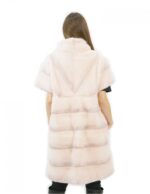 4 Pelliccia smanicato rosa 52 visone orizzontale e pelle intera con pistagna tasche esterne