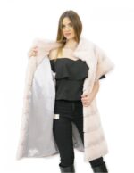 5 Pelliccia smanicato rosa 52 visone orizzontale e pelle intera con pistagna tasche esterne