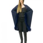Mantella chiusura granci taglia 52 blu scuro pelliccia volpe modello ala grande velluto