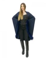 Mantella chiusura granci taglia 52 blu scuro pelliccia volpe modello ala grande velluto