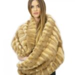 Stola grande pelliccia di rex a listelle con ganci per mani lunga ben 140 centimetri