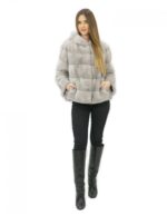 3 Pelliccia zaffiro visone orizzontale 50 cappuccio foderato pelliccia manica lunga tasche