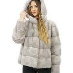 Pelliccia zaffiro visone orizzontale 50 cappuccio foderato pelliccia manica lunga tasche