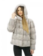 Pelliccia zaffiro visone orizzontale 50 cappuccio foderato pelliccia manica lunga tasche