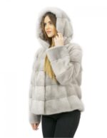 2 Pelliccia zaffiro visone orizzontale 50 cappuccio foderato pelliccia manica lunga tasche