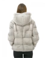 4 Pelliccia zaffiro visone orizzontale 50 cappuccio foderato pelliccia manica lunga tasche