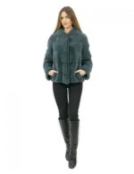 Полынь зеленый мех горизонтальная норка 46 капюшон подкладка мех длинные рукава карманы — изображение 5