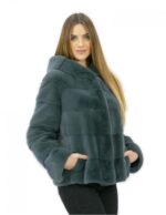 Полынь зеленый мех горизонтальная норка 46 капюшон подкладка мех длинные рукава карманы — изображение 3