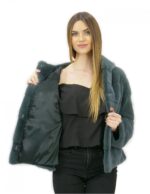 Полынь зеленый мех горизонтальная норка 46 капюшон подкладка мех длинные рукава карманы — изображение 7