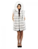 Fuchsfellweste Größe 52 grau mit flauschiger Kapuze und Reißverschluss – Bild 5