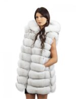 Fuchsfellweste Größe 52 grau mit flauschiger Kapuze und Reißverschluss – Bild 3