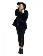 Black and dark blue Persian fur jacket and rex size 52 with long sleeve hood elegant model - Image 4