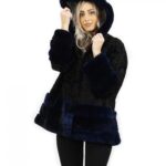 Black and dark blue Persian fur jacket and rex size 52 with long sleeve hood elegant model