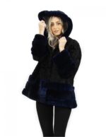 Black and dark blue Persian fur jacket and rex size 52 with long sleeve hood elegant model