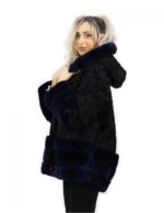 Black and dark blue Persian fur jacket and rex size 52 with long sleeve hood elegant model - Image 2