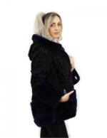 Black and dark blue Persian fur jacket and rex size 52 with long sleeve hood elegant model - Image 3
