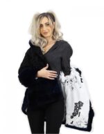 Black and dark blue Persian fur jacket and rex size 52 with long sleeve hood elegant model - Image 5