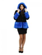 Black and Persian blue fur jacket and rex size 52 with long sleeve hood elegant model - Image 4