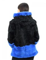 Black and Persian blue fur jacket and rex size 52 with long sleeve hood elegant model - Image 5