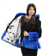 Schwarze und persische blaue Pelzjacke und Rex Größe 54 mit langärmelige Kapuze elegantes Modell – Bild 7