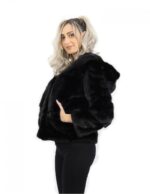 Black horizontal mink fur jacket size 44 long sleeve elegant model - Image 3
