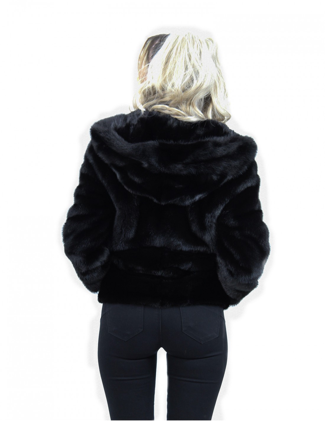 Black horizontal mink fur jacket size 44 long sleeve elegant model - Image 6